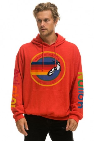 Sudadera con Capucha Aviator Nation Relaxed Pullover Hombre Red | 64DYKOWEZ
