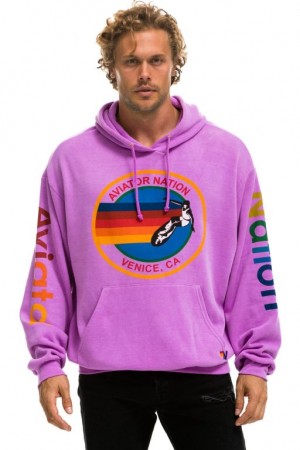 Sudadera con Capucha Aviator Nation Relaxed Pullover Hombre Purple | 64DZVIEXS