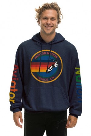 Sudadera con Capucha Aviator Nation Relaxed Pullover Hombre Navy | 64GFMTQCA