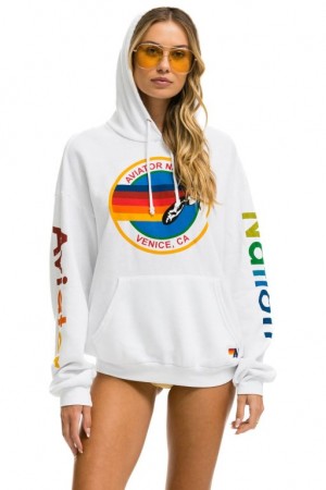 Sudadera con Capucha Aviator Nation Relaxed Pullover Mujer White | 07JPYFKNG