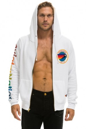 Sudadera con Capucha Aviator Nation Vail Zip Hombre White | 60NZKRITY