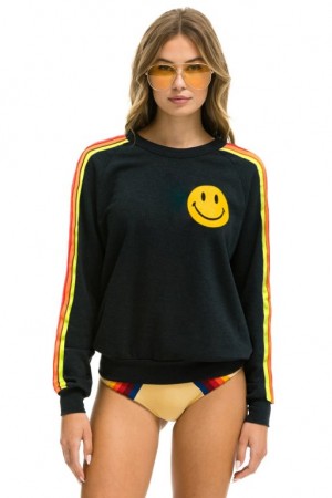 Sudaderas Aviator Nation 5 Stripe Smiley 2 Mujer Crew Sweatshirt | 20RMQVUJZ