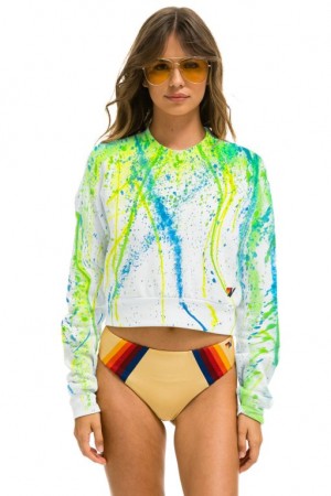 Sudaderas Aviator Nation Artist Collection Cropped Crew Mujer Light Green | 20RLNWCHB