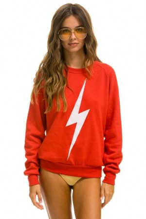 Sudaderas Aviator Nation Bolt Crew Mujer Red / White | 18OZWCYFH