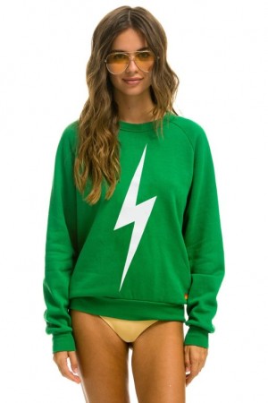 Sudaderas Aviator Nation Bolt Crew Mujer Green / White | 18QNJFAIT