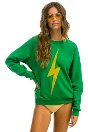 Sudaderas Aviator Nation Bolt Crew Mujer Green | 18RDENZXM