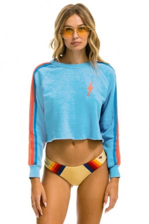 Sudaderas Aviator Nation Bolt Embroidery Classic Cropped Crew Mujer Blue / Multicolor | 18HJTBNLR