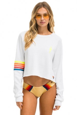 Sudaderas Aviator Nation Bolt Rugby Stitch Cropped Crew Mujer White / Multicolor | 17XSFDRWA