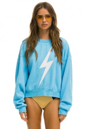 Sudaderas Aviator Nation Bolt Stitch Relaxed Crew Mujer Blue / White | 17EXUNGHR