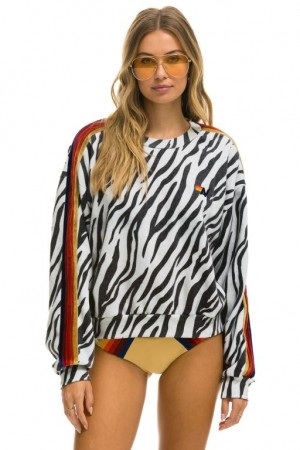 Sudaderas Aviator Nation Classic Relaxed Fit Crew Mujer Zebra | 17OSGZDKH