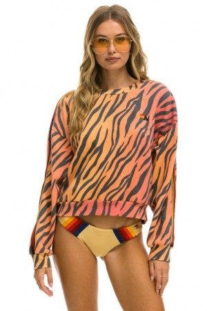 Sudaderas Aviator Nation Classic Relaxed Fit Crew Mujer Tiger | 17OSYUBRC