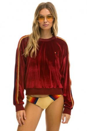 Sudaderas Aviator Nation Classic Velvet Relaxed Mujer Red | 17MZFNIWR