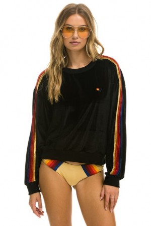 Sudaderas Aviator Nation Classic Velvet Relaxed Mujer Black | 17NMPSBFI