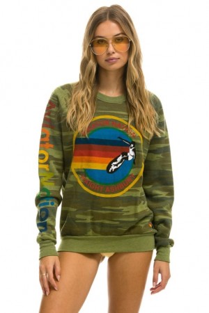Sudaderas Aviator Nation Crew Mujer Camo | 19YPRCDAK
