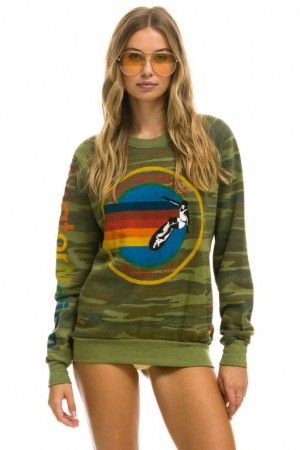 Sudaderas Aviator Nation Crew Mujer Camo | 19ZRACLVY