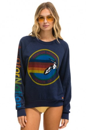 Sudaderas Aviator Nation Crew Mujer Navy | 19ALIFWXH