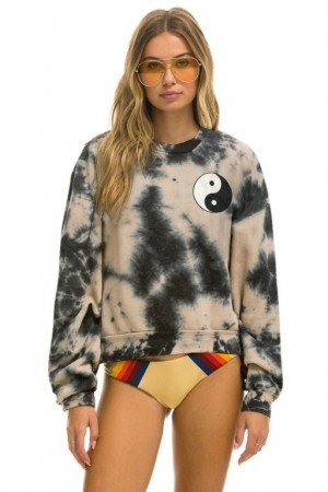 Sudaderas Aviator Nation Hand Dyed Yin Yang Relaxed Crew Mujer Tie Dye Dusty | 17ENGKYWQ