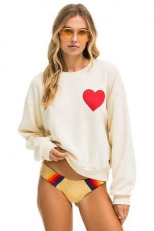 Sudaderas Aviator Nation Heart Stitch Relaxed Crew Mujer White | 16UPEJFAT
