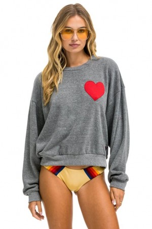 Sudaderas Aviator Nation Heart Stitch Relaxed Crew Mujer Grey | 16XBTJVGE