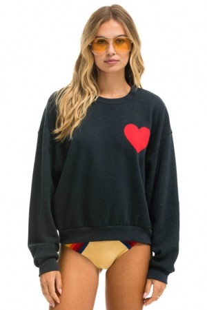Sudaderas Aviator Nation Heart Stitch Relaxed Crew Mujer Grey | 16XFHACML