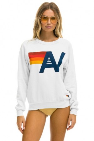 Sudaderas Aviator Nation Logo Light Weight Crew Mujer White | 16REJANCF