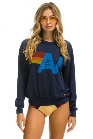 Sudaderas Aviator Nation Logo Mujer Navy | 16PKDQFLN