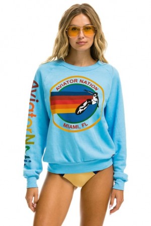 Sudaderas Aviator Nation Miami Crew Mujer Blue | 19JIZXWSH