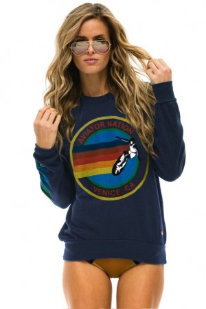 Sudaderas Aviator Nation Miami Crew Mujer Navy | 19JTCQYFP