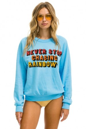 Sudaderas Aviator Nation Never Stop Chasing Rainbows Crew Mujer Blue | 16MZUISGT