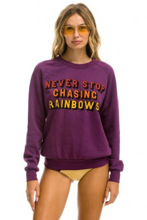 Sudaderas Aviator Nation Never Stop Chasing Rainbows Crew Mujer Purple | 16NZQTESF