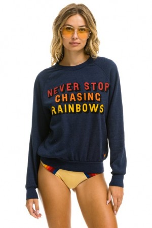 Sudaderas Aviator Nation Never Stop Chasing Rainbows Crew Mujer Navy | 16OCMBUIK