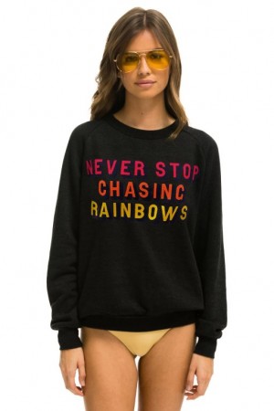 Sudaderas Aviator Nation Never Stop Chasing Rainbows Crew Mujer Black | 16OWDANYF