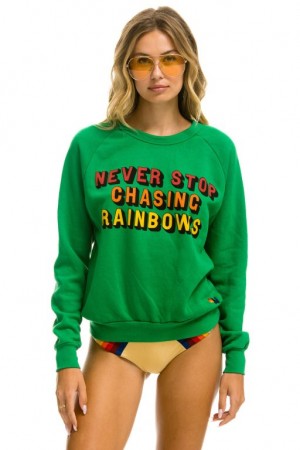 Sudaderas Aviator Nation Never Stop Chasing Rainbows Crew Mujer Green | 17CWXGKLT