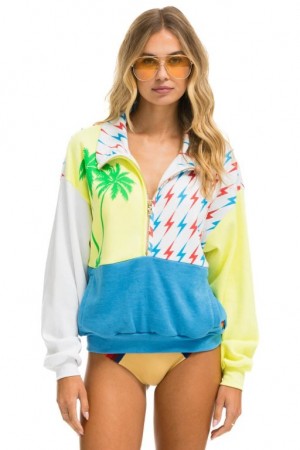 Sudaderas Aviator Nation Palm Bolt Fleece Half Zip Color Block Mujer Yellow | 16IYLFPXZ