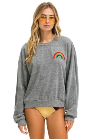 Sudaderas Aviator Nation Rainbow Embroidery Relaxed Crew Mujer Heather | 16GVXDACQ