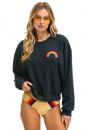 Sudaderas Aviator Nation Rainbow Embroidery Relaxed Crew Mujer Grey | 16HMVYEXF