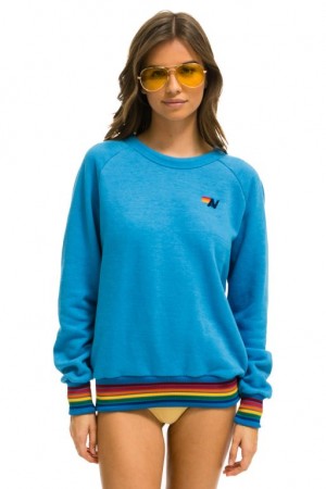 Sudaderas Aviator Nation Rainbow Rib Crew Mujer Ocean | 15YVRTSZI
