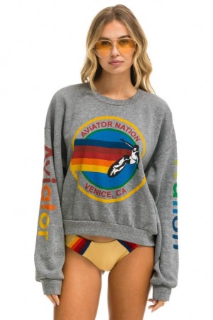 Sudaderas Aviator Nation Relaxed Crew Mujer Grey | 20EZNKCXT