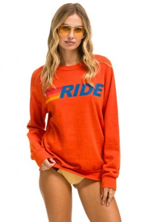 Sudaderas Aviator Nation Ride Logo Crew Mujer Orange | 15UELBMGD
