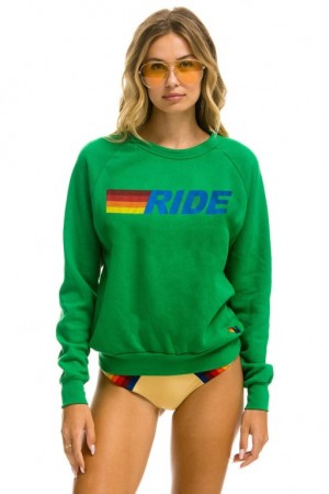 Sudaderas Aviator Nation Ride Logo Crew Mujer Green | 15UYSGIME