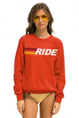 Sudaderas Aviator Nation Ride Logo White Crew Mujer Orange | 15SQZNKHX
