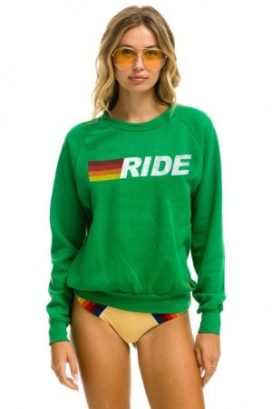 Sudaderas Aviator Nation Ride Logo White Crew Mujer Green | 15SXDMFJC