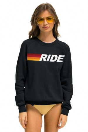 Sudaderas Aviator Nation Ride Logo White Crew Mujer Grey | 15TUQGXEA