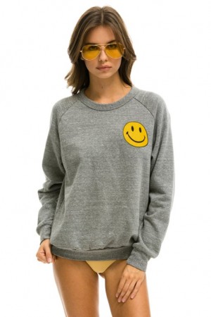 Sudaderas Aviator Nation Smiley 2 Crew Mujer Grey | 15ROYHKMV