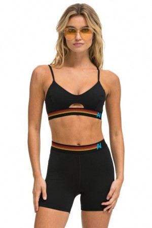 Sujetador Deportivo Aviator Nation Logo Elastic Keyhole Mujer Black | 56PWBDKAF