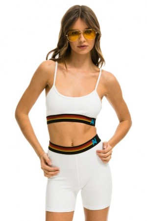 Sujetador Deportivo Aviator Nation Logo Adjustable Bralette Mujer White | 56TYAUWMB
