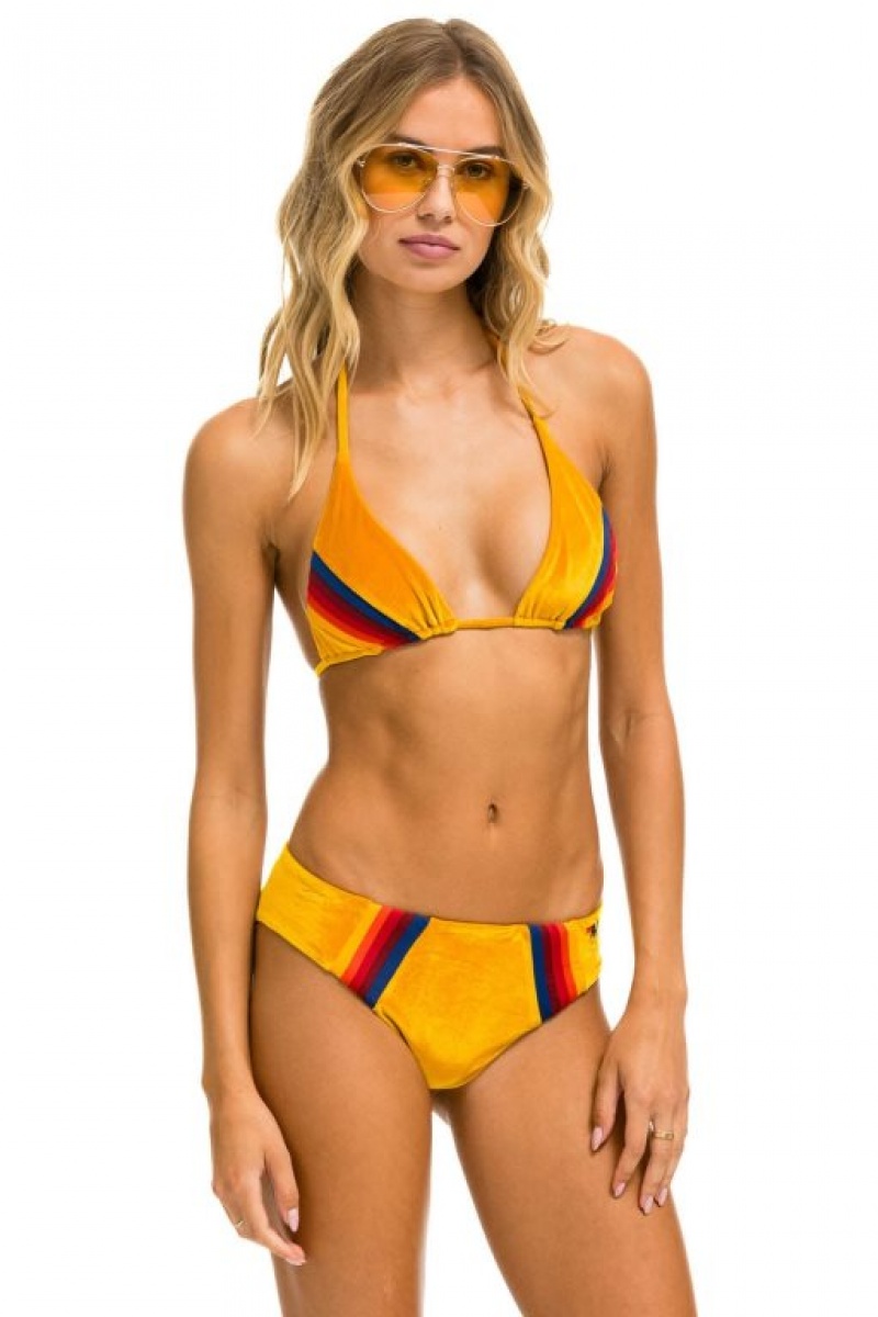 Abajo De Bikini Aviator Nation 5 Stripe Velvet Scrunch Mujer Gold | 59HWVTAZQ