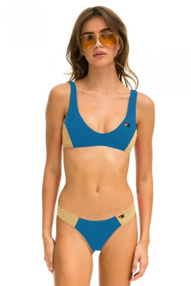Abajo De Bikini Aviator Nation Hi-cut Color Block Cheeky Mujer Gold | 58ZAVHNLF