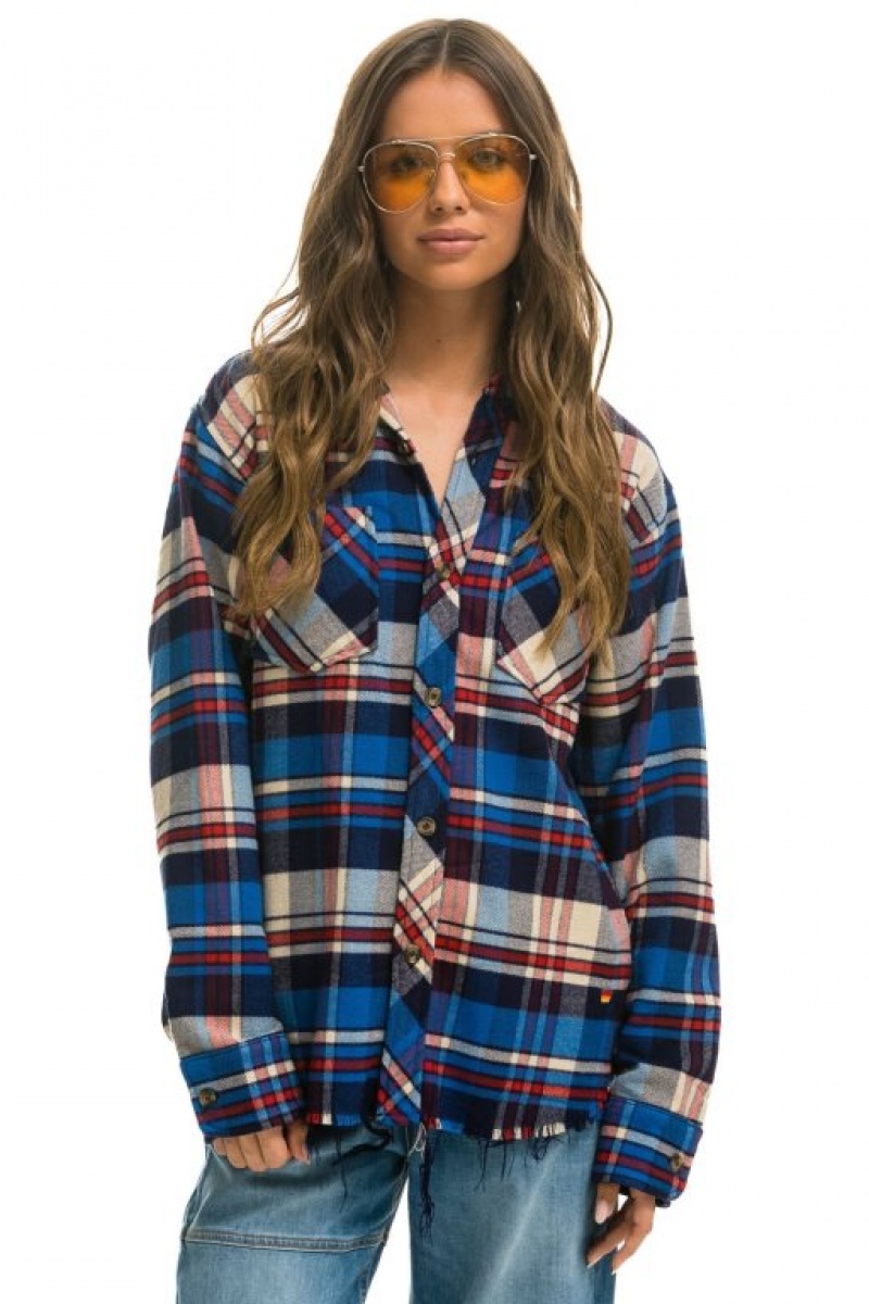 Camisa Aviator Nation Plaid Flannel Light Weight Western Hombre Patriot Plaid | 71BGPMXVD