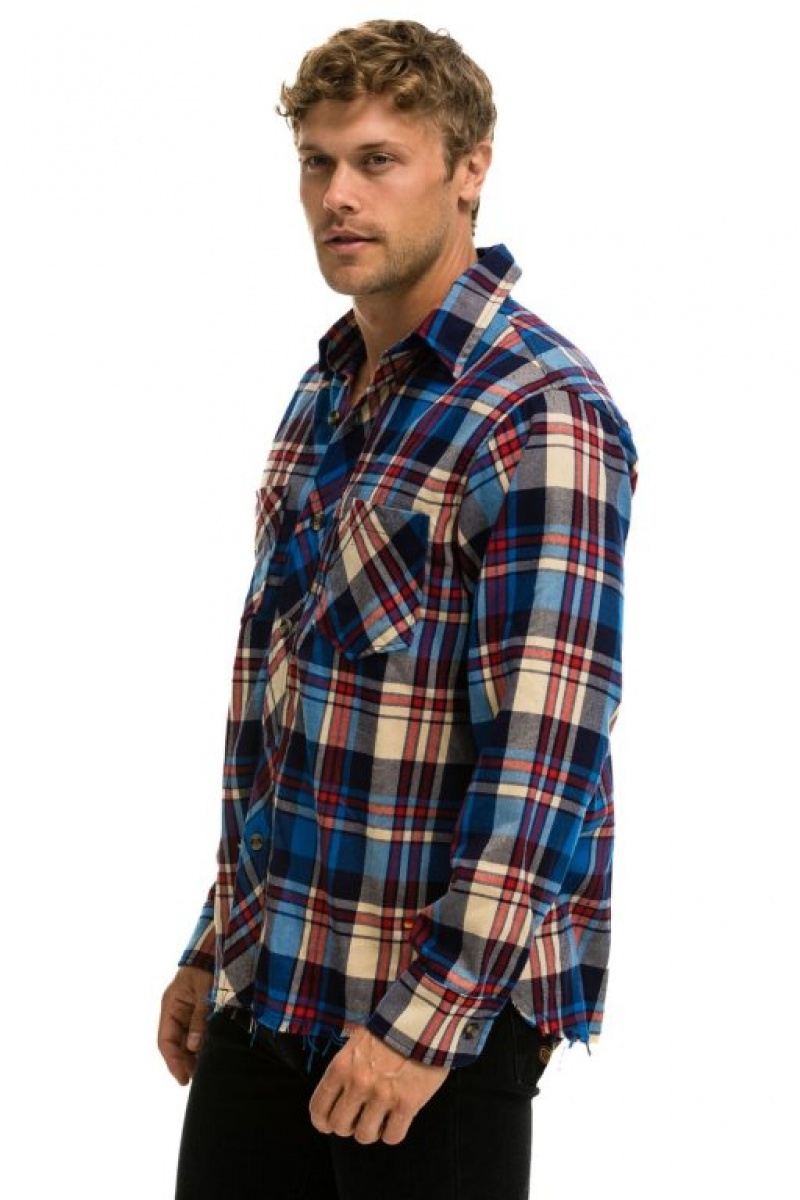 Camisa Aviator Nation Plaid Flannel Light Weight Western Hombre Patriot Plaid | 71BGPMXVD